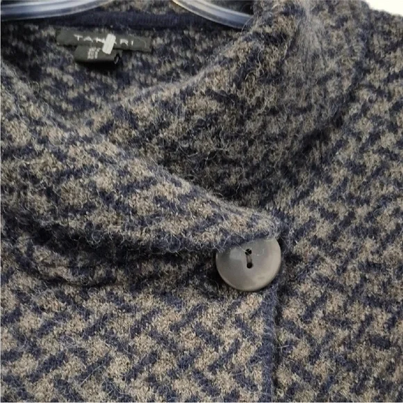 Tahari Gray& Navy Wool Cowl Neck Cardigan with Textured Design small - Picture 3 of 11